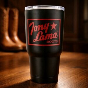 Tony Lama Boots Branded Black Stainless Steel Travel Mug, Tight-Fitting Lid 20oz